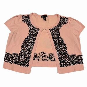 INC International Concepts Womens Sweater XL Pink Black Sequin Cropped Cardigan